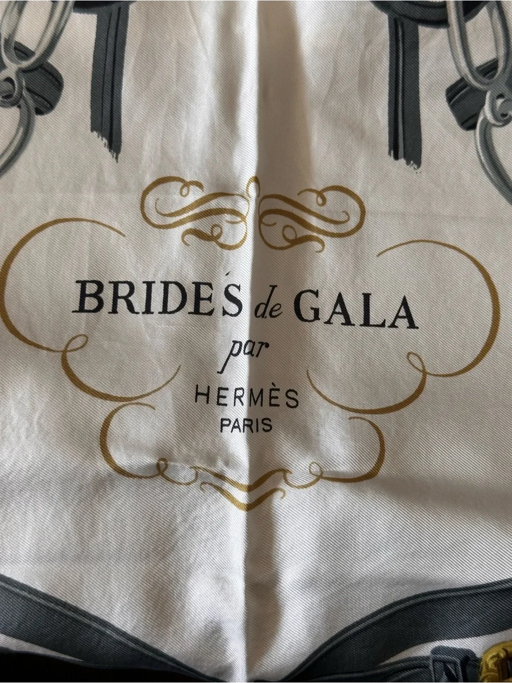 Hermès Brides de Gala Silk Carré 90 Scarf – Bleu/Gris/Or – Box Included -